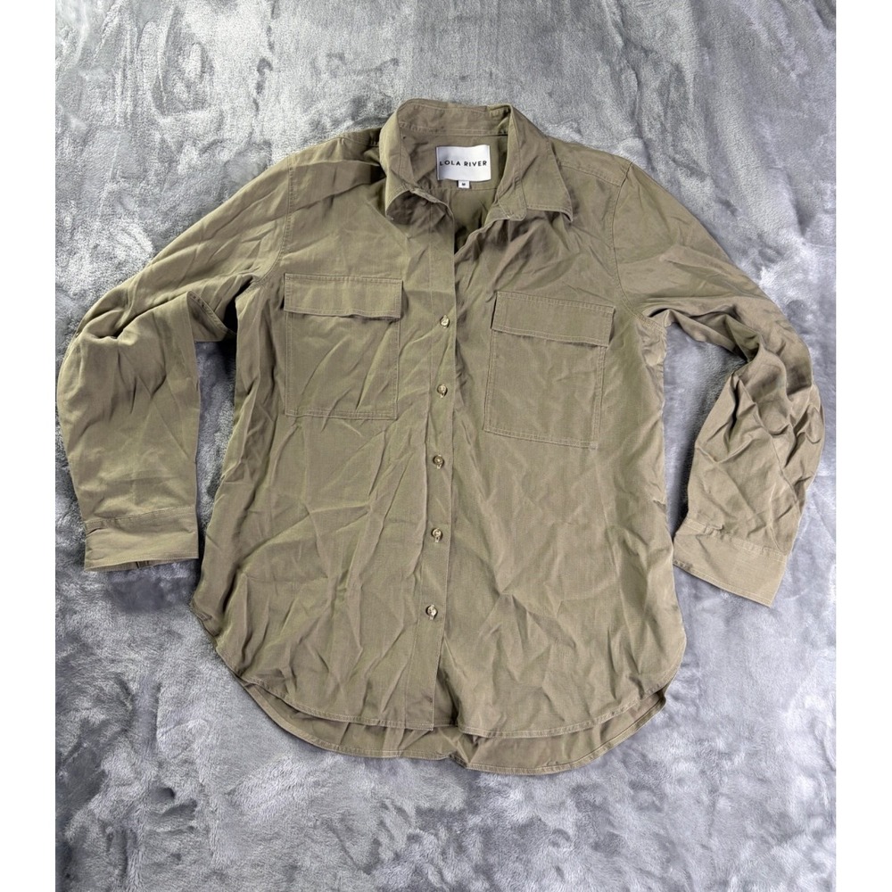 Lola River Button-Up M Green Cotton Blend Long Sleeves